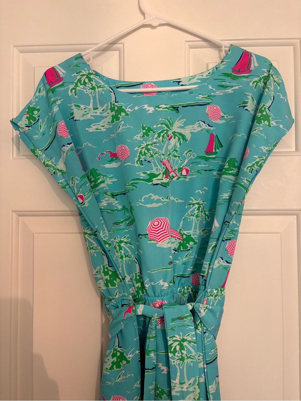 All For Color Turquoise Beach-Print Maxi Dress with Pink Accents - Picture 2 of 3